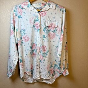 Vintage Koret City Blues Floral Blouse Women s L/XL